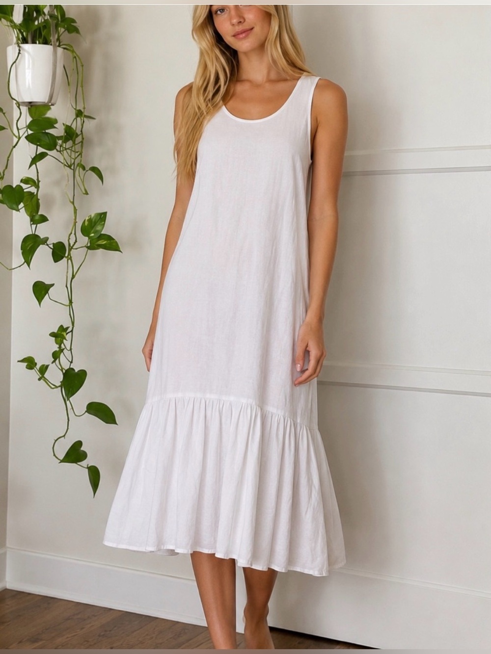 Polo Ralph Lauren White Linen Midi Dress, Size Medium
